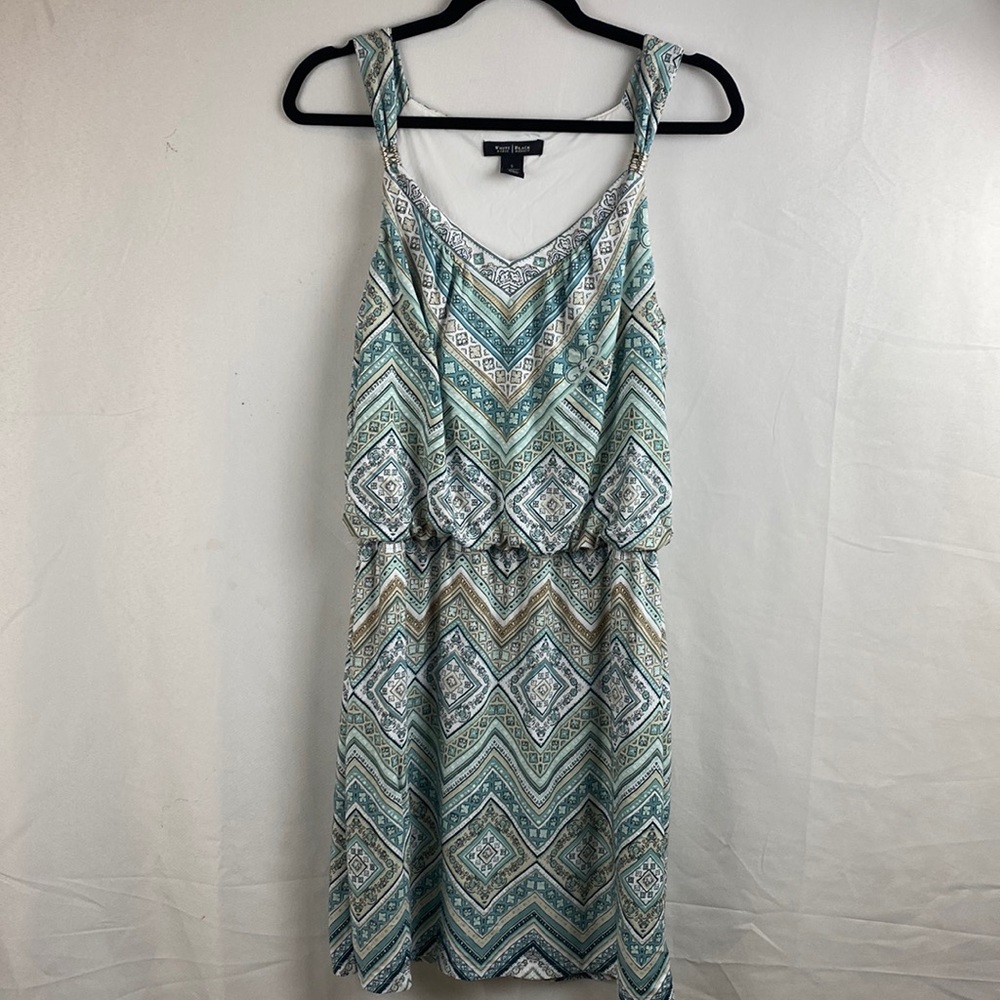 White House Black Market Blue and Gold Sleeveless Dress Size Small